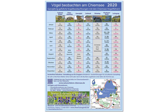 Anzeige "Vogeltermine 2020 - Übersicht"  Grafik: Claus Linke, Chiemseeagenda