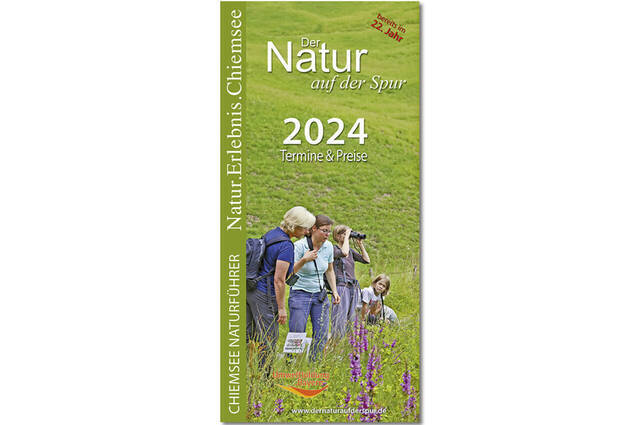 Titelseite Faltblatt "Der Natur auf der Spur" 2024  Grafik: Claus Linke, Chiemseeagenda
