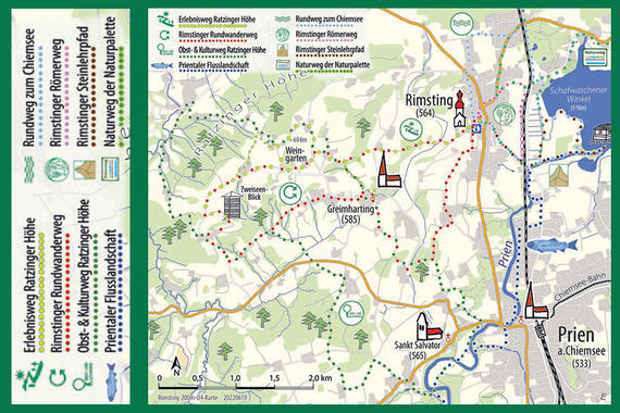 RiWa-Heft 2022 Karte mit Wanderrouten  Grafik: Claus Linke, Chiemseeagenda