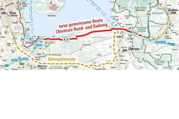 Kartenausschnitt Chiemsee Rund- und Radweg  Grafik: Claus Linke, Chiemseeagenda