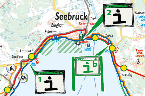 Übersichtskarte: Infovitrine und Sondertafeln in Seebruck  Grafik: Claus Linke