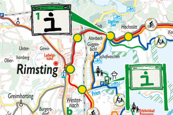 Übersichtskarte: Infovitrine und Sondertafel in Rimsting  Grafik: Claus Linke